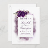Aubergine Bloemen Elegant Save the Date Aankondigingskaart (Voorkant / Achterkant)