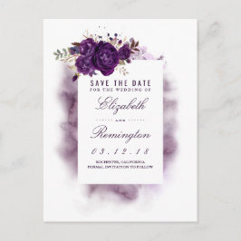 Aubergine Bloemen Elegant Save the Date Aankondigingskaart