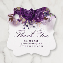 Aubergine bloemenelegante bruiloft dank u bedankjes labels