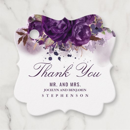 Aubergine bloemenelegante bruiloft dank u bedankjes labels (Voorkant)