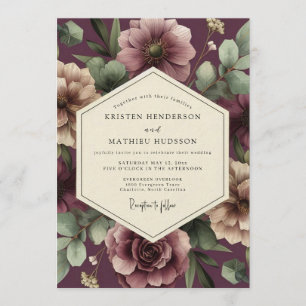 Aubergine Blush Moody Flora Bruiloft Kaart