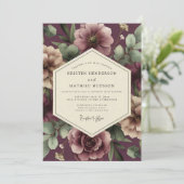 Aubergine Blush Moody Flora Bruiloft Kaart (Staand voorkant)