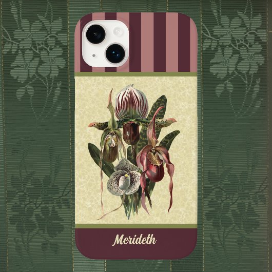 Aubergine Boho Green Lady Slipper Orchidee met naa Case-Mate iPhone Case