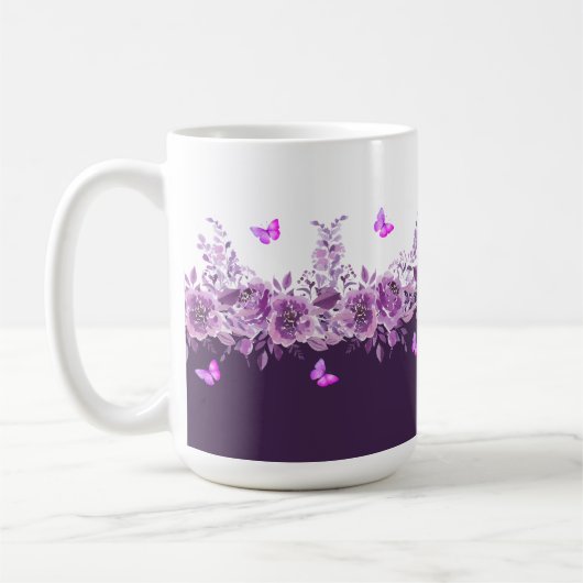 Aubergine botanische vlinders koffiemok (Links)