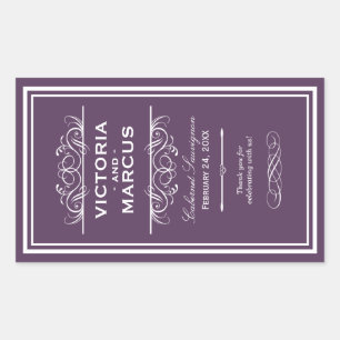 Aubergine Bruiloft Wijn Fles Monogram Favor Rechthoekige Sticker