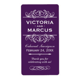 Aubergine Bruiloft Wijnfles Monogram Favoriet Etik Etiket