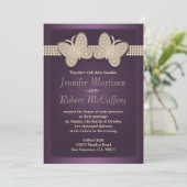 Aubergine Butterfly Wedding Invitations Kaart (Staand voorkant)