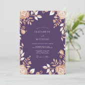 Aubergine Champagne Bloem Bruiloft Kaart (Staand voorkant)