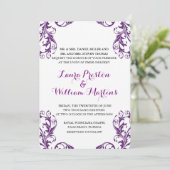 Aubergine Damask Wedding Invitation Kaart (Staand voorkant)