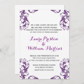 Aubergine Damask Wedding Invitation Kaart (Voorkant / Achterkant)