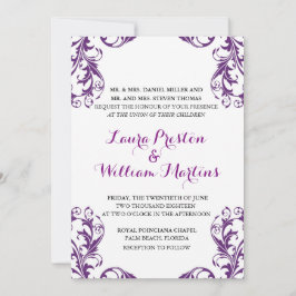 Aubergine Damask Wedding Invitation Kaart