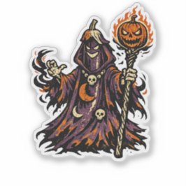 Aubergine Donkere Tovenaar Halloween — Griezelige  Sticker