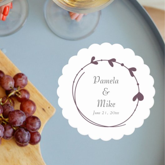 Aubergine eenvoudige hart krans bruiloft kartonnen onderzetters