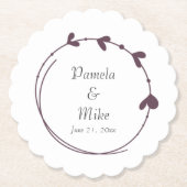 Aubergine eenvoudige hart krans bruiloft kartonnen onderzetters (Voorkant)