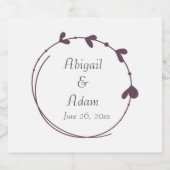 Aubergine eenvoudige hart krans bruiloft sparkling wijnetiket (Enkel label)