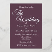 Aubergine eenvoudige stijl bruiloft folie uitnodiging (Voorkant)