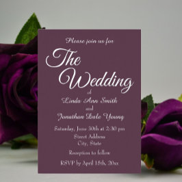 Aubergine eenvoudige stijl bruiloft folie uitnodiging