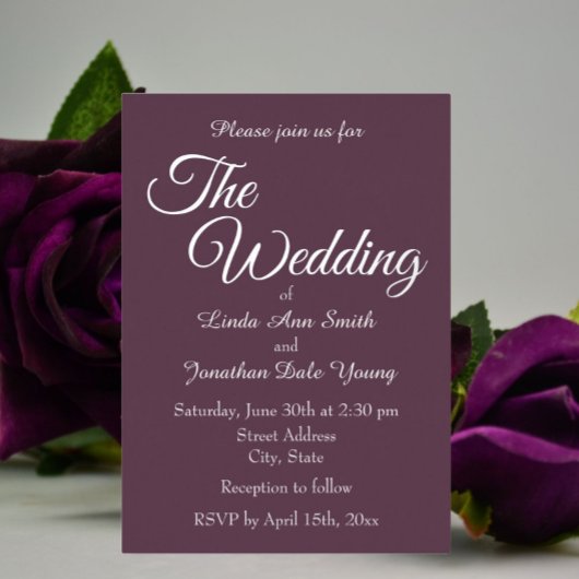 Aubergine eenvoudige stijl bruiloft folie uitnodiging