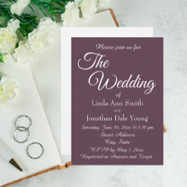 Aubergine eenvoudige stijl bruiloft kaart