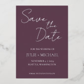 Aubergine eenvoudige stijl bruiloft opslaan van de folie uitnodiging (Voorkant)