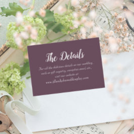 Aubergine Eenvoudige Stijl Trouwdetails Informatiekaartje