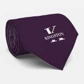 Aubergine | Elegant Monogram+Naam | Eenzijdig Stropdas (Opgerold)