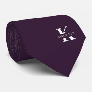 Aubergine   Elegant monogram + naam  eenzijdig Stropdas