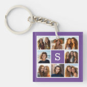 Aubergine en Wit Fotocollage Aangepast Monogram Sleutelhanger (Voorkant)