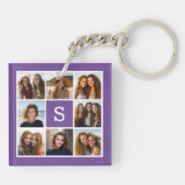 Aubergine en Wit Fotocollage Aangepast Monogram Sleutelhanger (Achterkant)