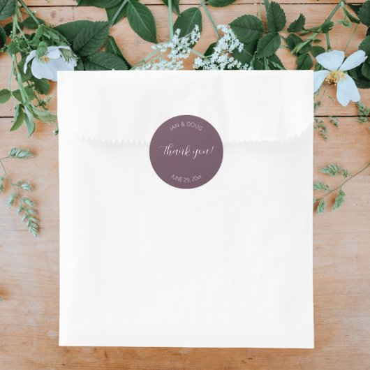 Aubergine gestileerde bruiloft dank u ronde sticker