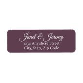 Aubergine gestileerde namen bruiloft retour adres etiket (Voorkant)