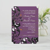 Aubergine Goud Metallic Butterfly Swirl Wedding Kaart (Staand voorkant)