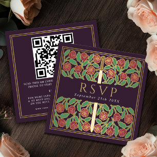 Aubergine Gouden Bloem Koninklijke Trouw RSVP QR C Informatiekaartje