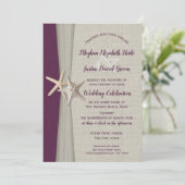 Aubergine Grijs Starfish Beach bruiloft uitnodigin Kaart (Staand voorkant)