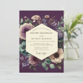 Aubergine Harmonieuze Botanische Bruiloft Kaart (Staand voorkant)