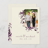 Aubergine/Ivoor Foto Bewaar de datum 04 Aankondigingskaart (Voorkant / Achterkant)