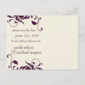 Aubergine/Ivoor Foto Bewaar de datum 04 Aankondigingskaart (Achterkant)