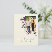 Aubergine/Ivoor Foto Bewaar de datum 04 Aankondigingskaart (Staand voorkant)