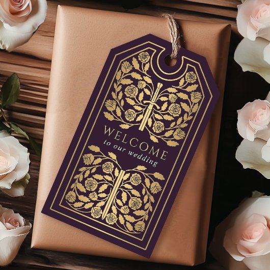 Aubergine Koninklijk Middeleeuws Gouden Zwaard Huw Cadeaulabel
