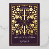 Aubergine Koninklijke middeleeuwse Zwaard Bruiloft Folie Uitnodiging (Voorkant)