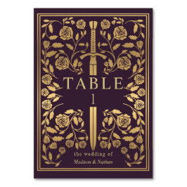 Aubergine Koninklijke middeleeuwse Zwaard Bruiloft Kaart