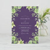 Aubergine Limoenblad Bruiloft Kaart (Staand voorkant)