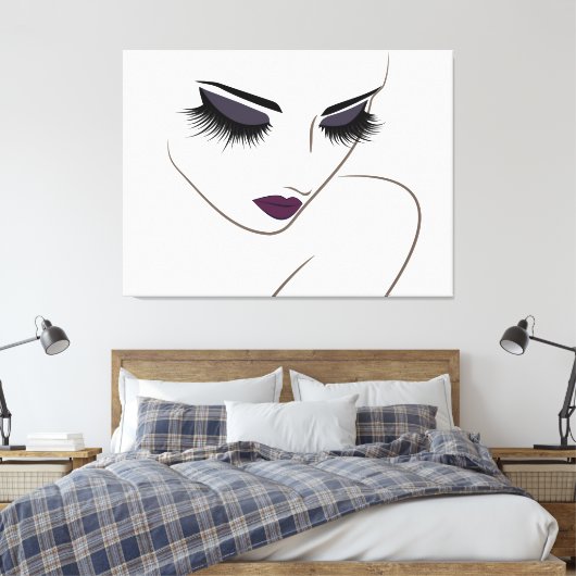 Aubergine lippen lange wimpers Lash Extension Canvas Afdruk (Insitu (Slaapkamer))