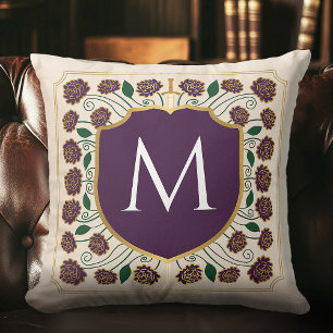 Aubergine Middeleeuws Zwaard Schild Monogram Kussen