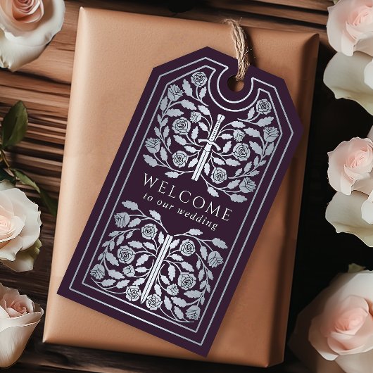 Aubergine Middeleeuwse Zilveren Zwaard Huwelijk We Cadeaulabel
