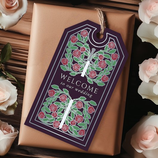 Aubergine Middeleeuwse Zilveren Zwaard Huwelijks W Cadeaulabel