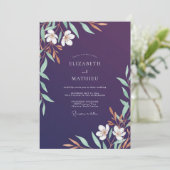 Aubergine Mint Bloem Bruiloft Kaart (Staand voorkant)