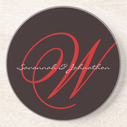 Aubergine Monogram Bruiloft Jubileum Onderzetters (Voorkant)