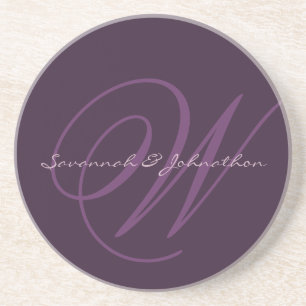 Aubergine Monogram Bruiloft Jubileum Onderzetters