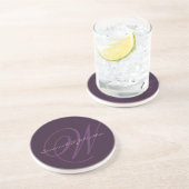 Aubergine Monogram Bruiloft Jubileum Onderzetters (Zijkant)